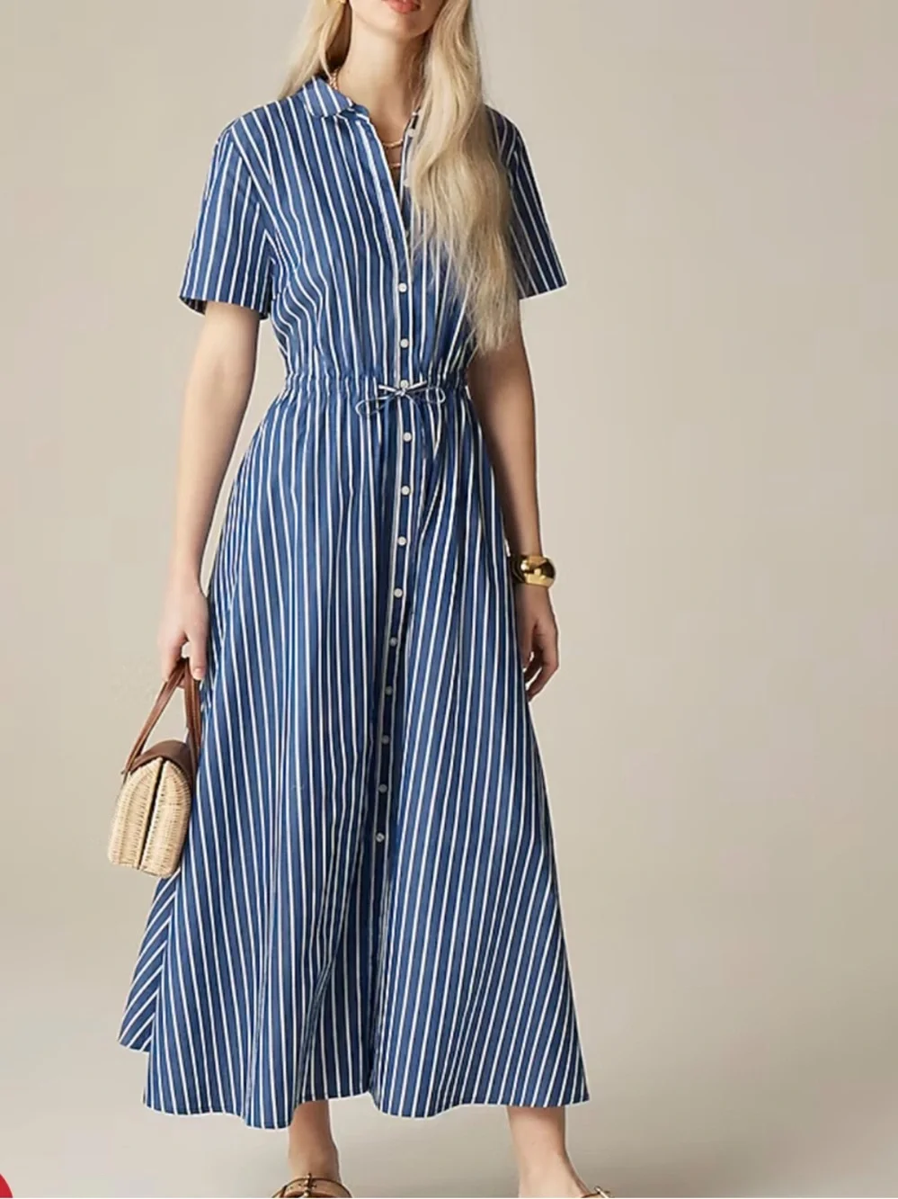 J.Crew Cerise shirt-dress in striped poplin blue 12 - Picture 1 of 7